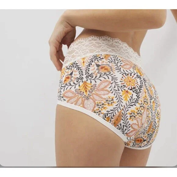 Soma Embraceable Lace Brief Print Paisley Yellow Size Large Panties - Picture 2 of 8